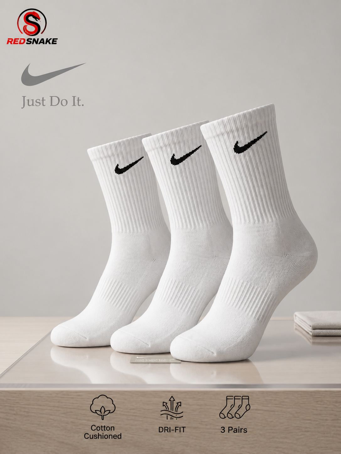 N.I.K.E Dri-FIT quarter-crew socks – Pack of 3 ( Export Overstock )