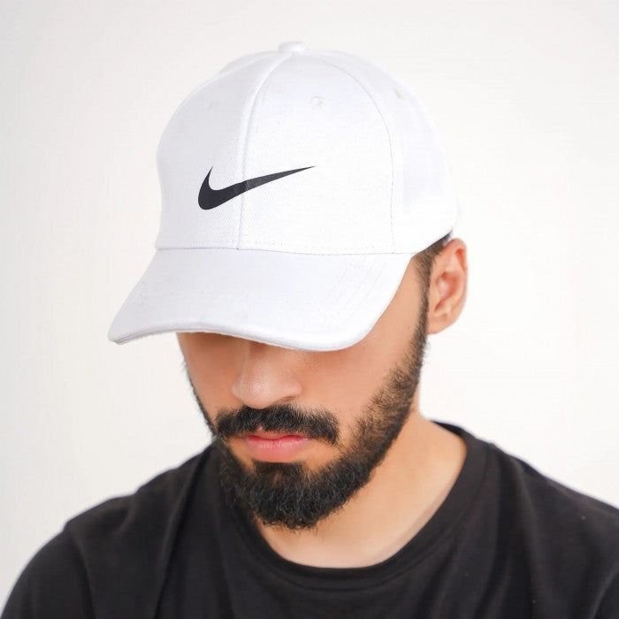 White Nike Cap with Black Swoosh Logo for Men Women Daily Use