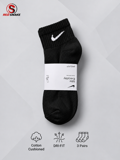 N.I.K.E Dri-FIT Low-Cut Ankle Fit Socks – Pack of 3 ( Export Overstock ) Black