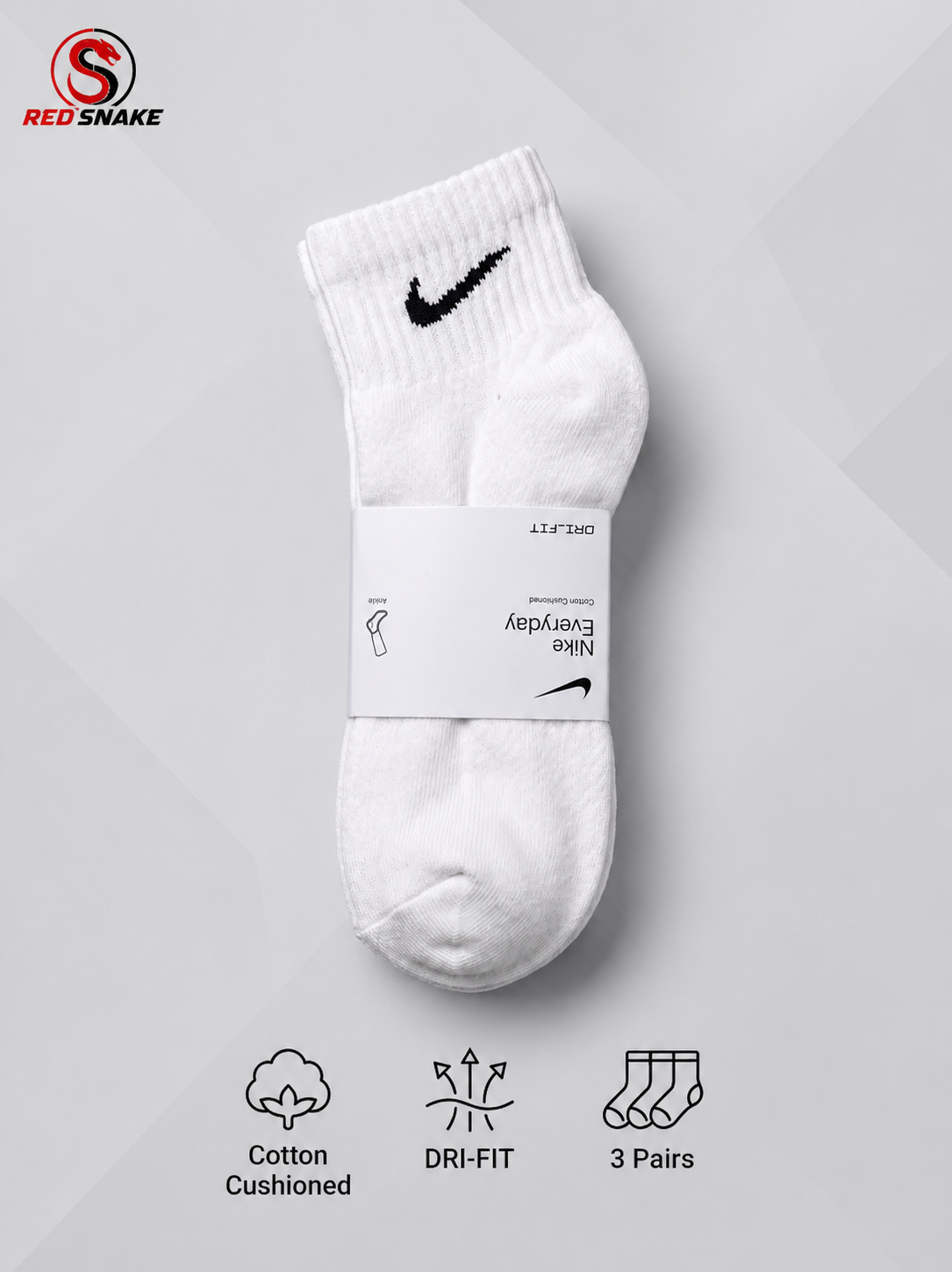 N.I.K.E Dri-FIT Low-Cut Ankle Fit Socks – Pack of 3 ( Export Overstock )