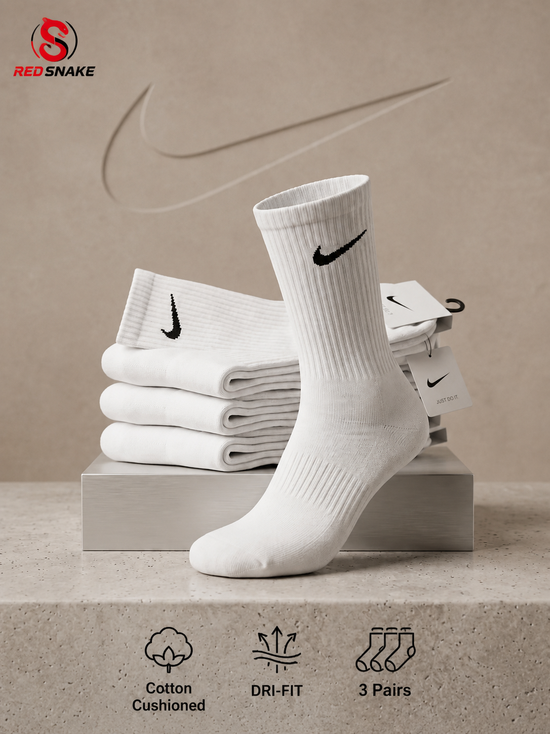 N.I.K.E Dri-FIT quarter-crew socks – Pack of 3 ( Export Overstock )
