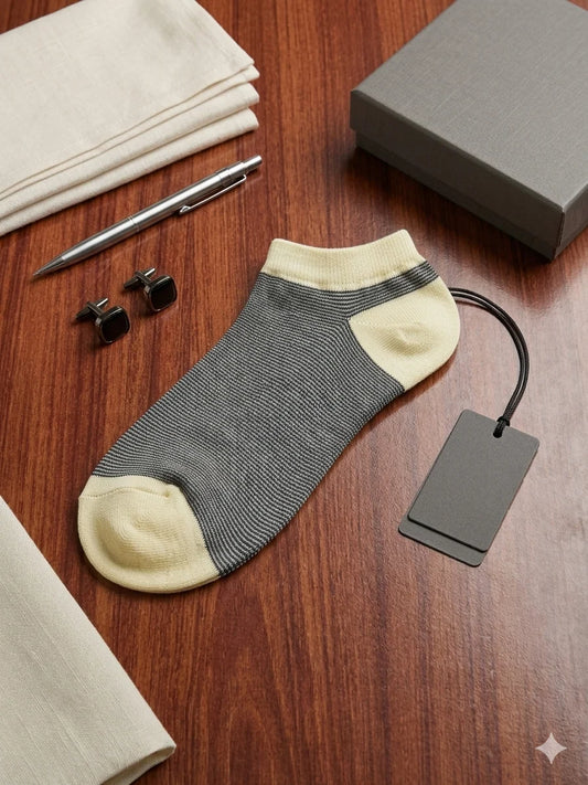 BOSS Pack of 3 Premium Ankle Cotton Socks (Grey, Blue and Yellow)