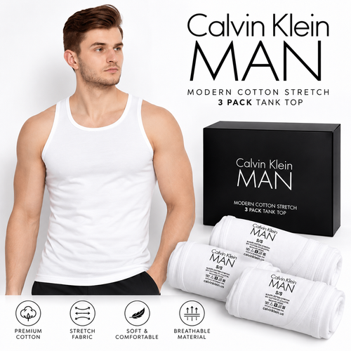 Calvin Klein MAN Premium Cotton Stretch Vests – Pack of 3