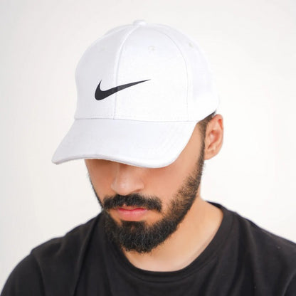 White Nike Cap with Black Swoosh Logo for Men Women Daily Use